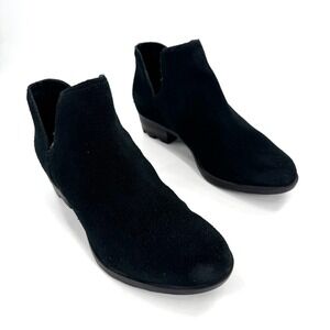 Sorel Lolla Womens Ankle Boots Size 11 Black Suede Cutout Heel Block Side Zip